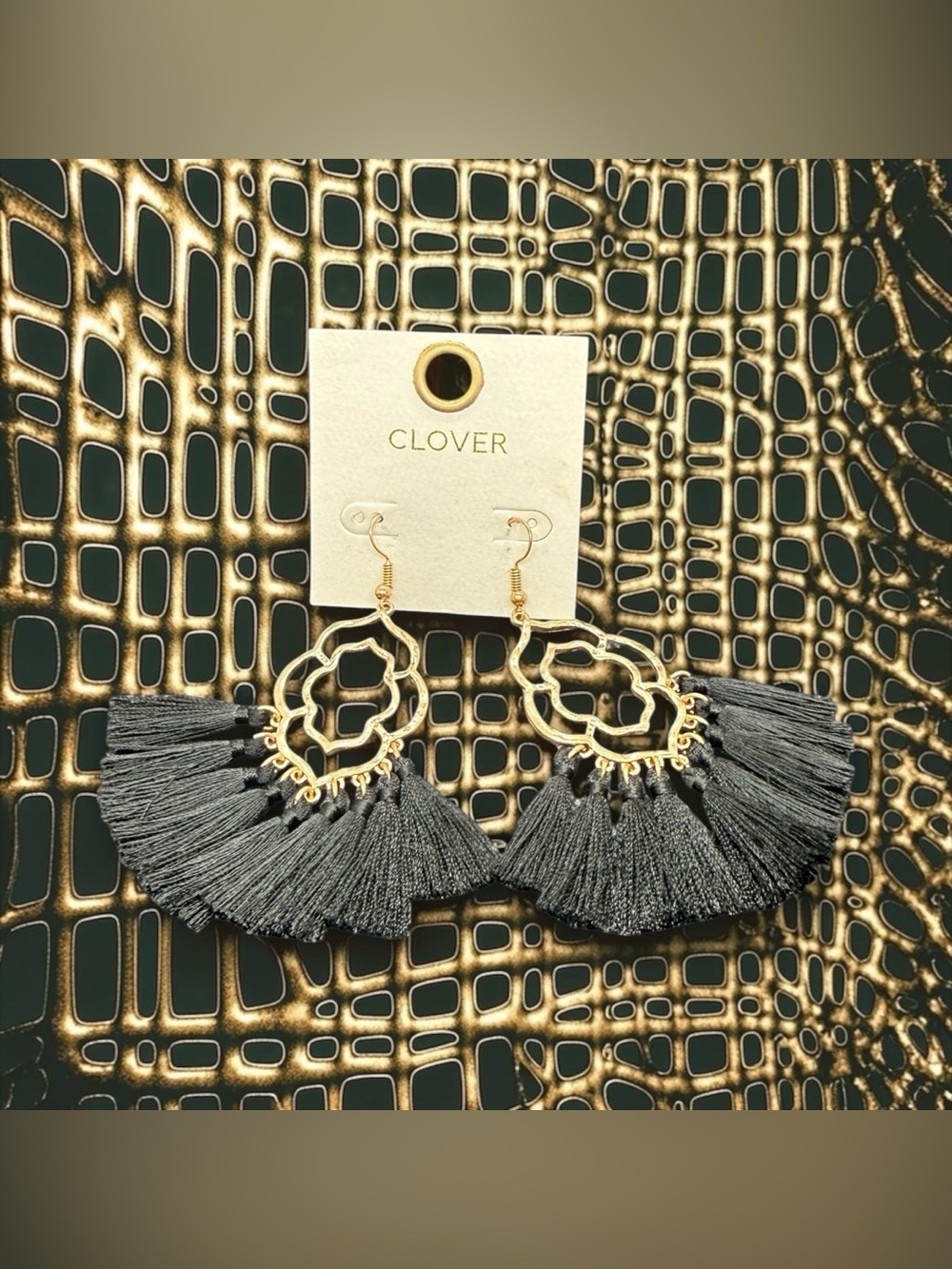 🖤💛CLOVER🖤💛Gold & Charcoal Tassel Drop Earrings/NIP